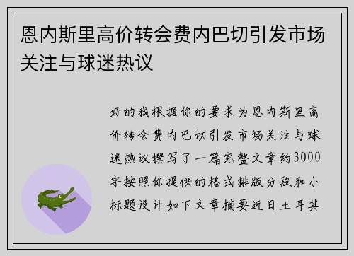 恩内斯里高价转会费内巴切引发市场关注与球迷热议